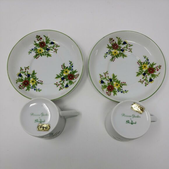 Shafford Persian Garden Japan Two Tea Cups & Saucers Vintage 1970s New Old Stock - Picture 8 of 12